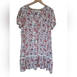 Knox Rose Wrap Short Sleeve Tiered Dress M Floral Rayon Boho Romantic Midi XXL